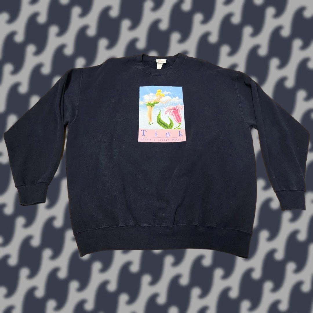 Disney VINTAGE Disney Sweatshirt Tinker Bell Mens XL Navy Blue Made in USA 90s Size US XL / EU 56 / 4 - 1 Thumbnail