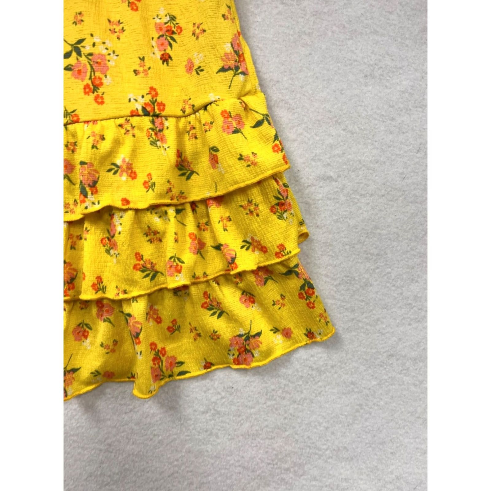 Vintage Joie & Joy Skirt Women 3X Yellow Floral Ruffle Tiered Mini Elastic Waistband Size 40" / US 18 - 5 Thumbnail