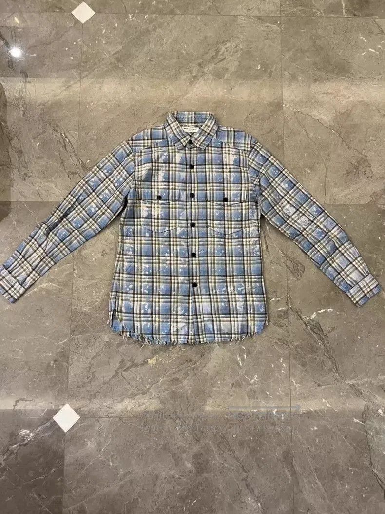 Saint Laurent Paris Saint Laurent Paris Light Blue Plaid Splatter Shirt Size US S / EU 44-46 / 1 - 1 Thumbnail