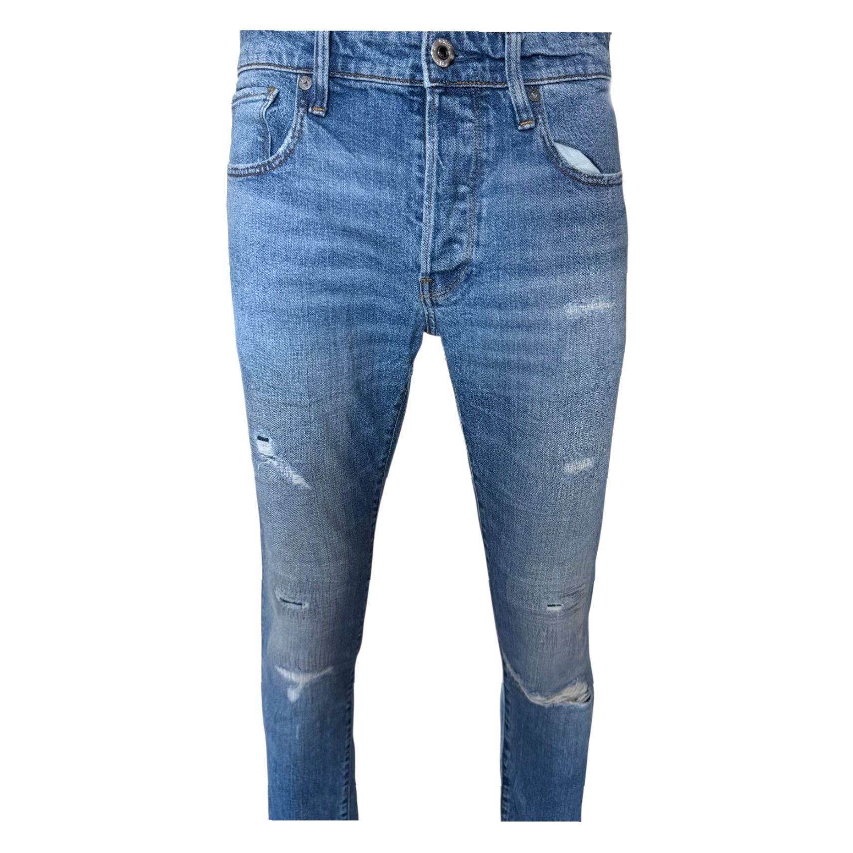 G-Star G-Star RAW 3301 Slim Jeans W30 L34 Blue Distressed Denim Button Fly Mens Jeans Size US 30 / EU 46 - 3 Thumbnail