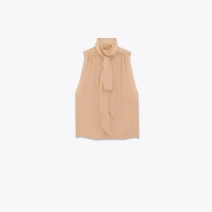 Saint Laurent Paris o1bcso1str1124 Lavalliere-Neck Blouse in Beige Size US L / EU 52-54 / 3 - 1 Thumbnail