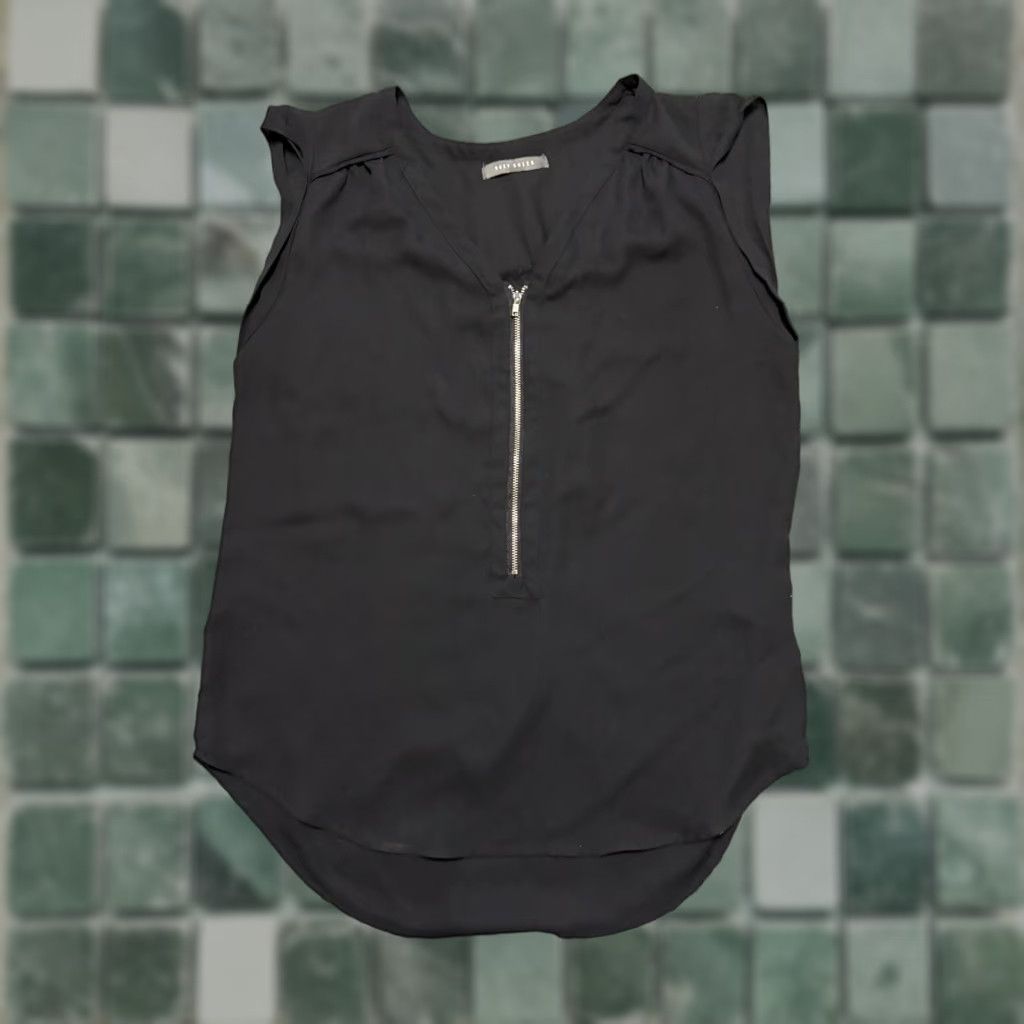 Vintage Suzy Shier Blouse Womens Medium Black Sleeveless Half Zip Lightweight Easy Care Stretch Regular Shirt Casual Workwear Size M / US 6-8 / IT 42-44 - 1 Thumbnail