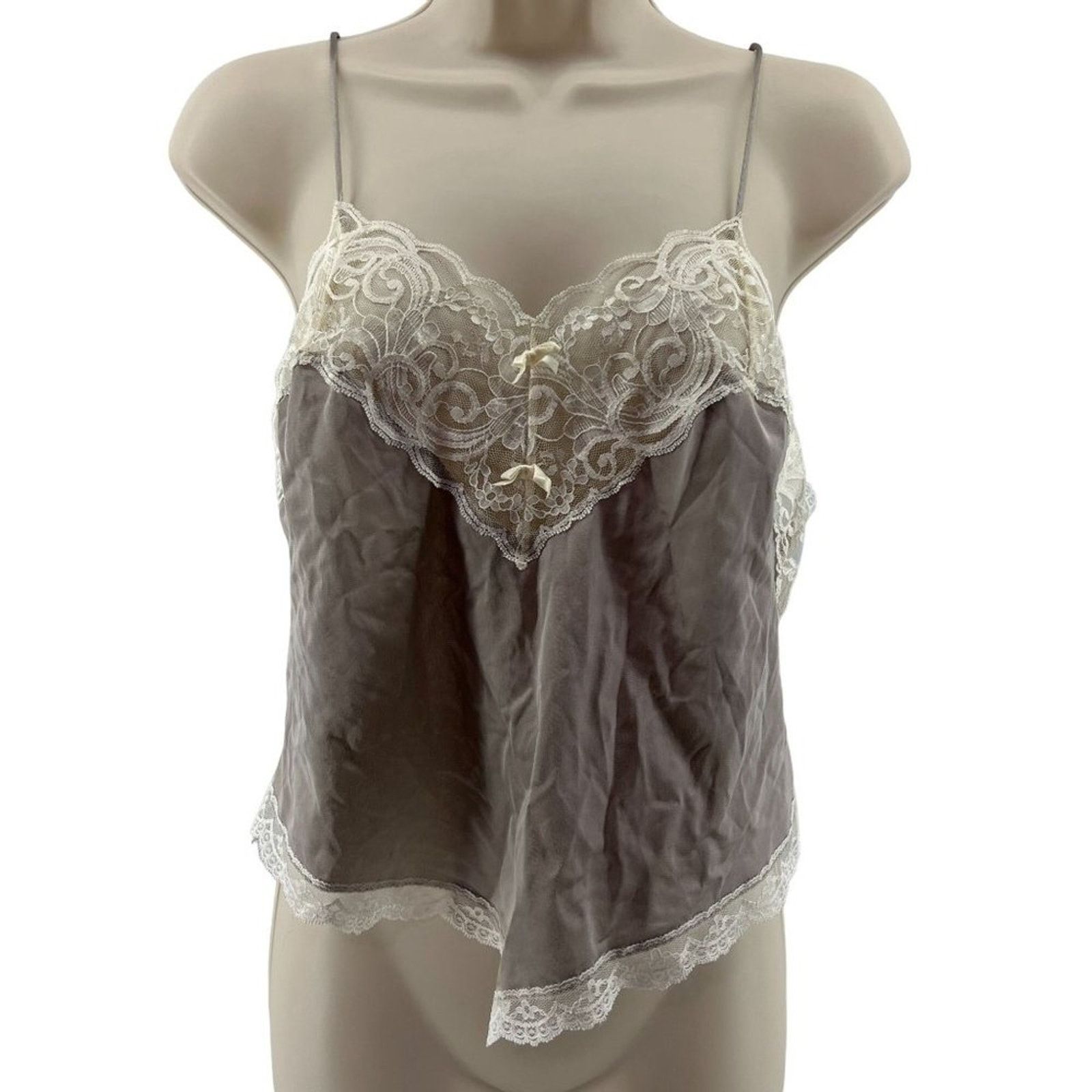 Vintage Vintage Pollinaise Silver Grey Cream Lace Camisole Nylon Size ONE SIZE - 2 Thumbnail