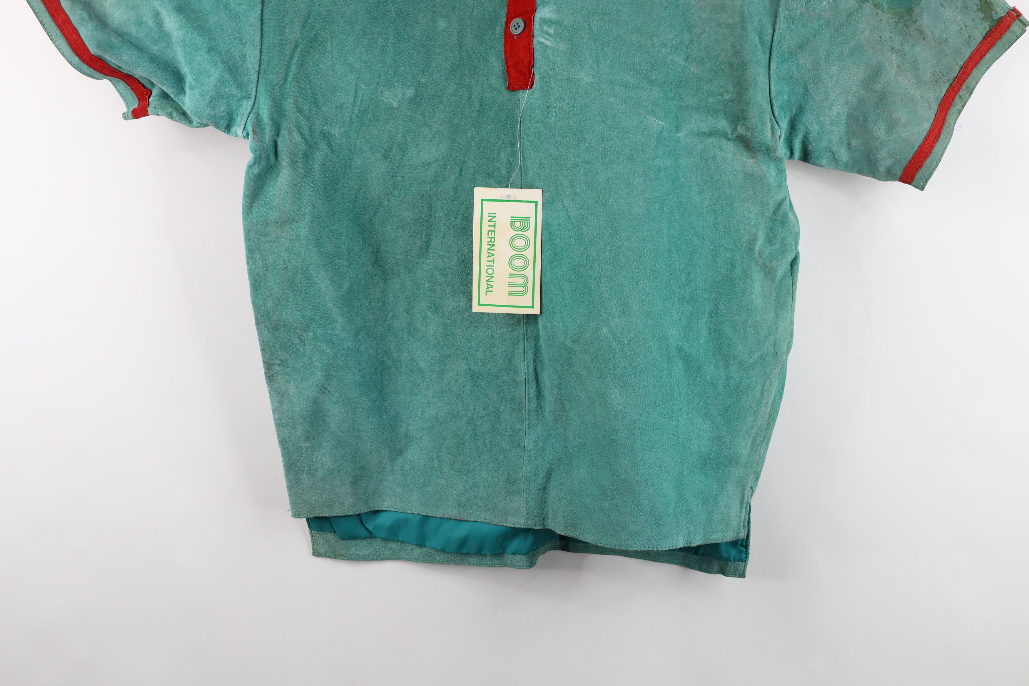 Vintage Deadstock Vintage 90s Streetwear Leather Henley Shirt Green Size US M / EU 48-50 / 2 - 3 Thumbnail