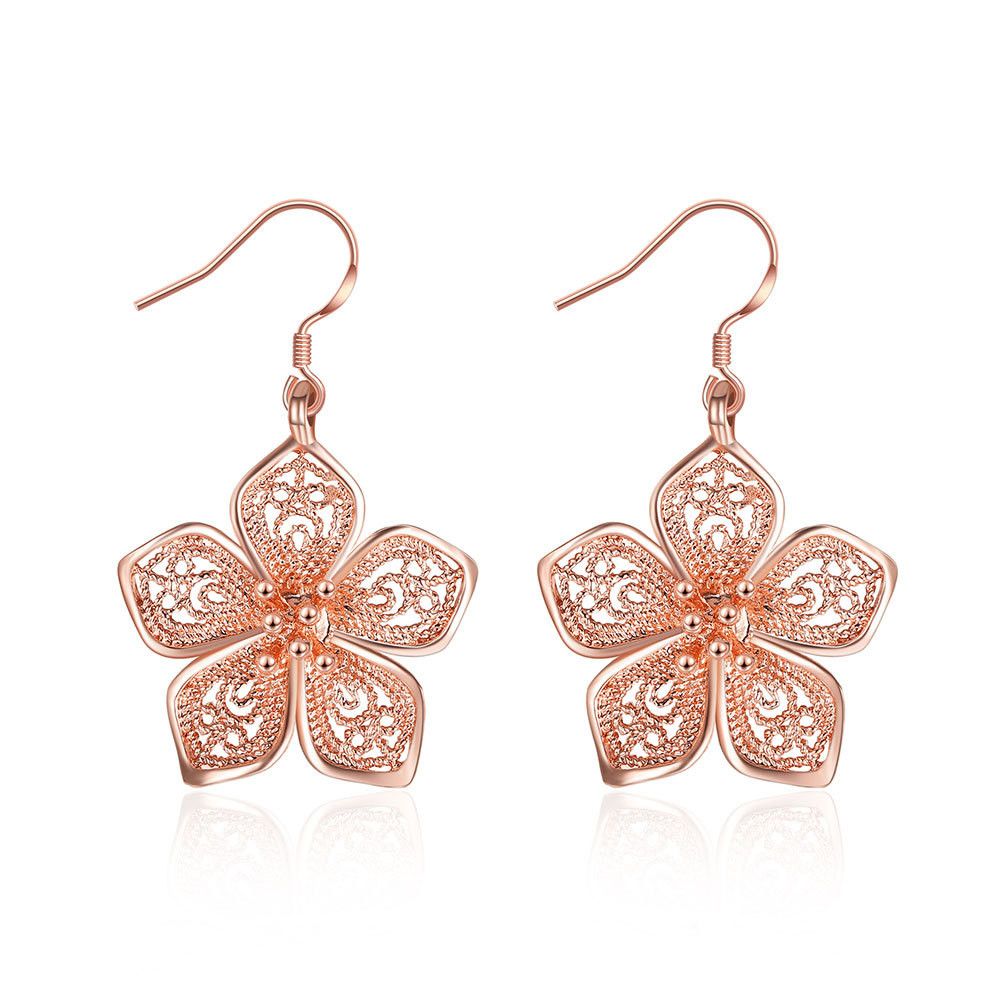 Other 18K Rose Gold Plated Drop Earrings – Floral Design Size ONE SIZE - 1 Thumbnail