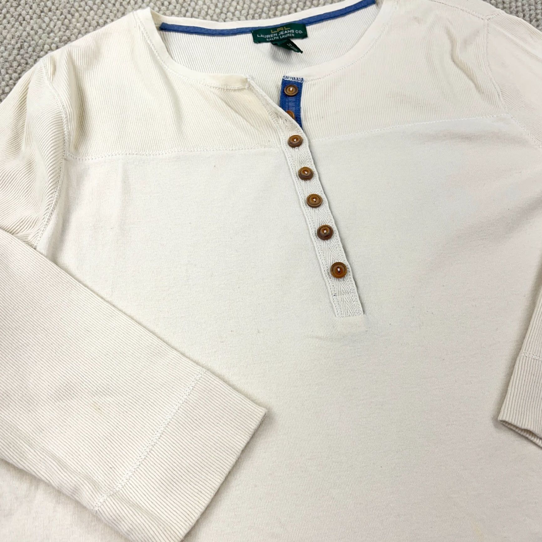 Ralph Lauren Vintage Ralph Lauren Women’s Henley Shirt 1X Cream White Cotton Thermal Casual Easy Care Size XL / US 12-14 / IT 48-50 - 5 Thumbnail