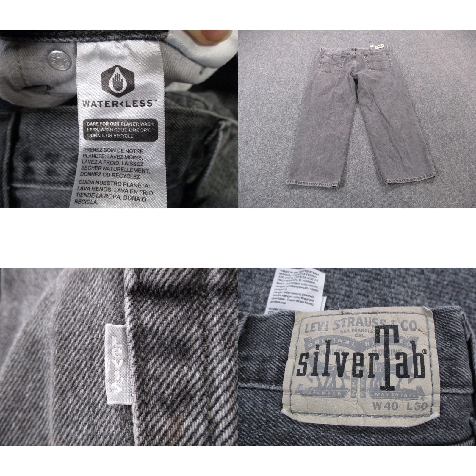 Levi's Levis Silvertab Jeans Mens 40x30 Gray Denim Straight Relaxed Fit Jeans Size US 40 / EU 56 - 9 Thumbnail