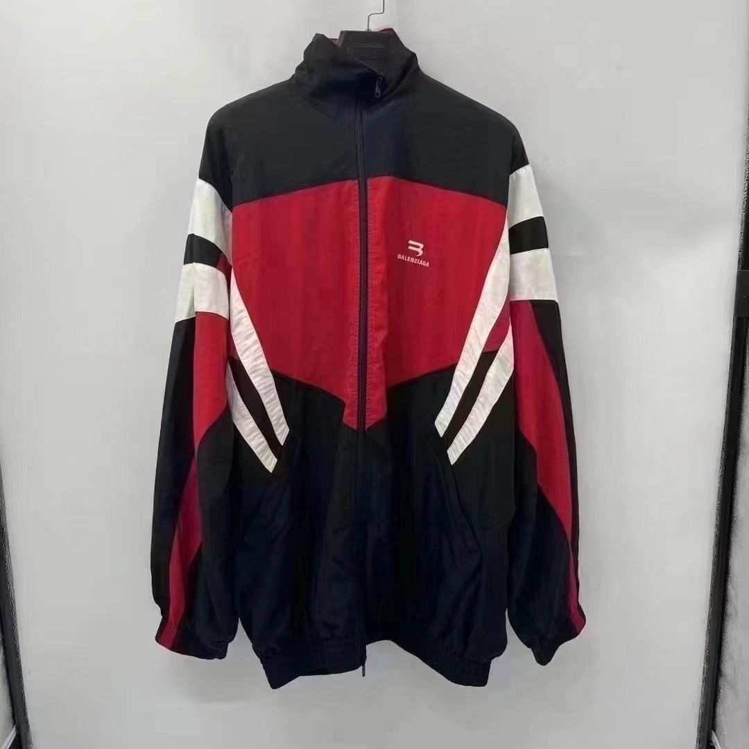 image of Balenciaga 3B Sports Logo Oversized Jacket in Red, Men's (Size XS)