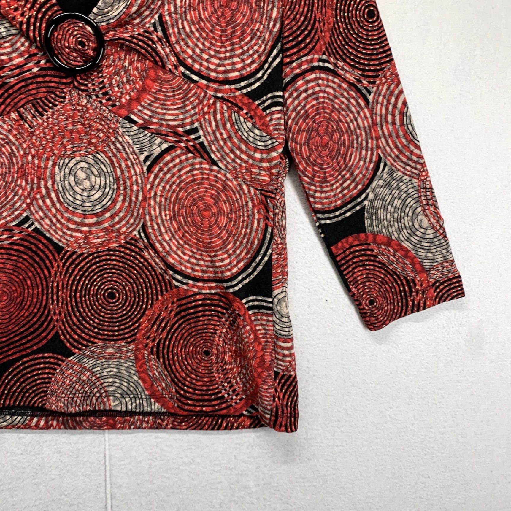 JM Collection JM Collection Womens Blouse Shirt Top Circle Ring Front V-Neck Long Sleeve Petite Medium Red Geometric Pattern Pullover Casual Party/Cocktail Womens Size M / US 6-8 / IT 42-44 - 6 Thumbnail