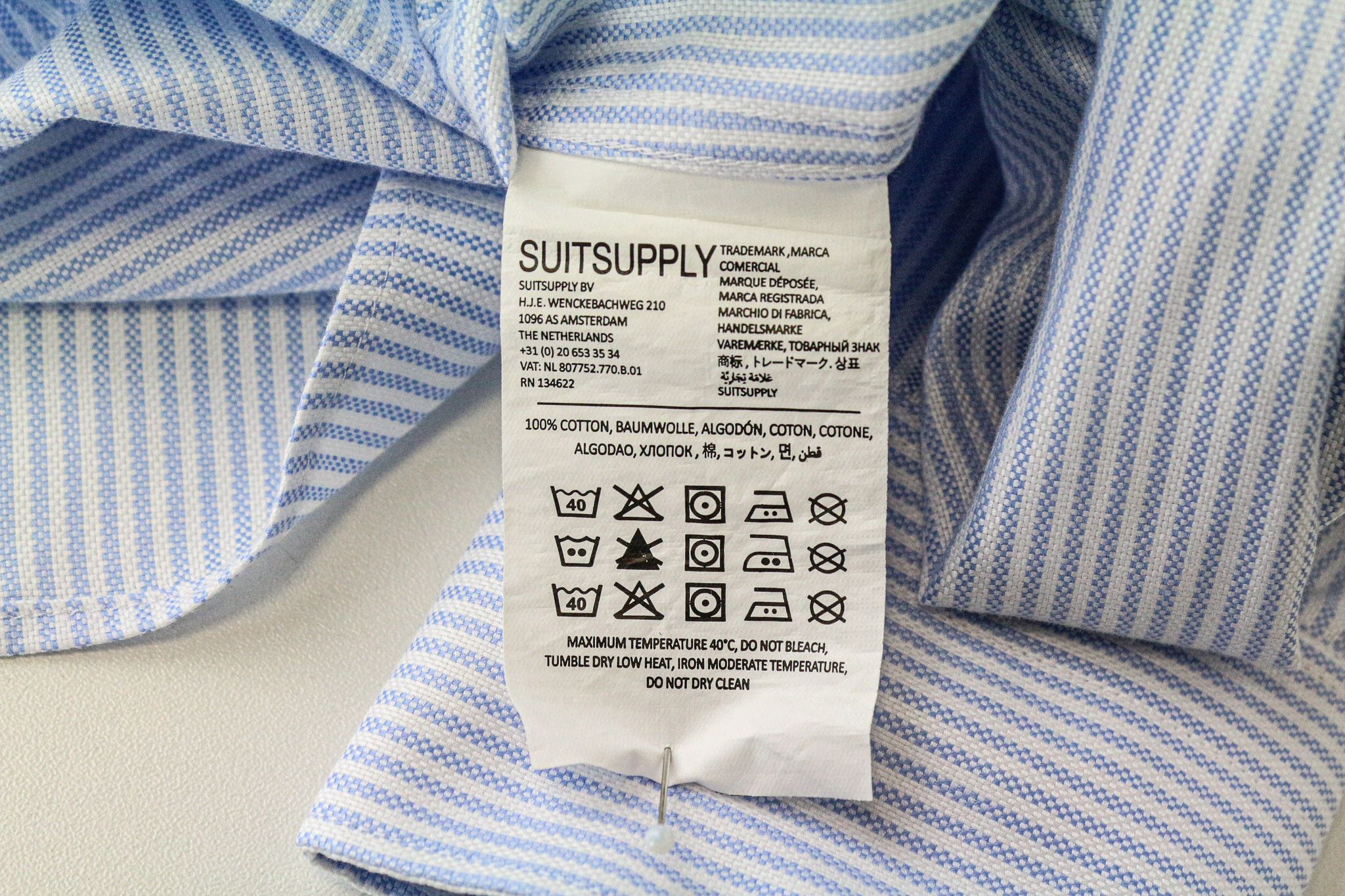 Suitsupply 38/15 Extra Slim Blue Cotton Stripe Shirt 79300 Size 38R - 6 Thumbnail