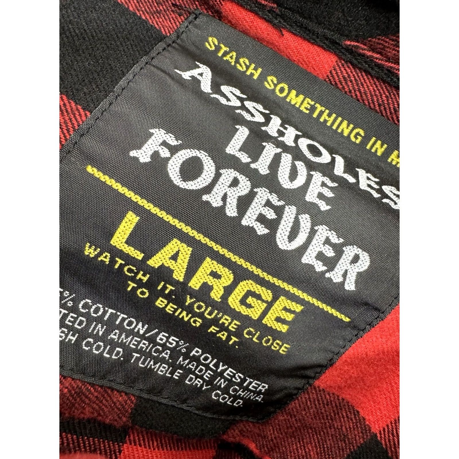 Olive ASSHOLES LIVE FOREVER Plaid Shirts Mens L Flannel Shirt - Multicolor Button-Up Long Sleeve Mens Shirt Size US L / EU 52-54 / 3 - 4 Thumbnail