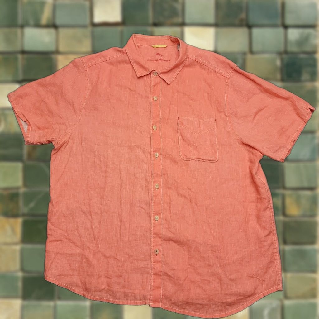 Tommy Bahama Tommy Bahama Shirt Mens XXL Coral Orange Linen Short Sleeve Casual Resort Beach Shirt Mens Size US XXL / EU 58 / 5 - 1 Thumbnail