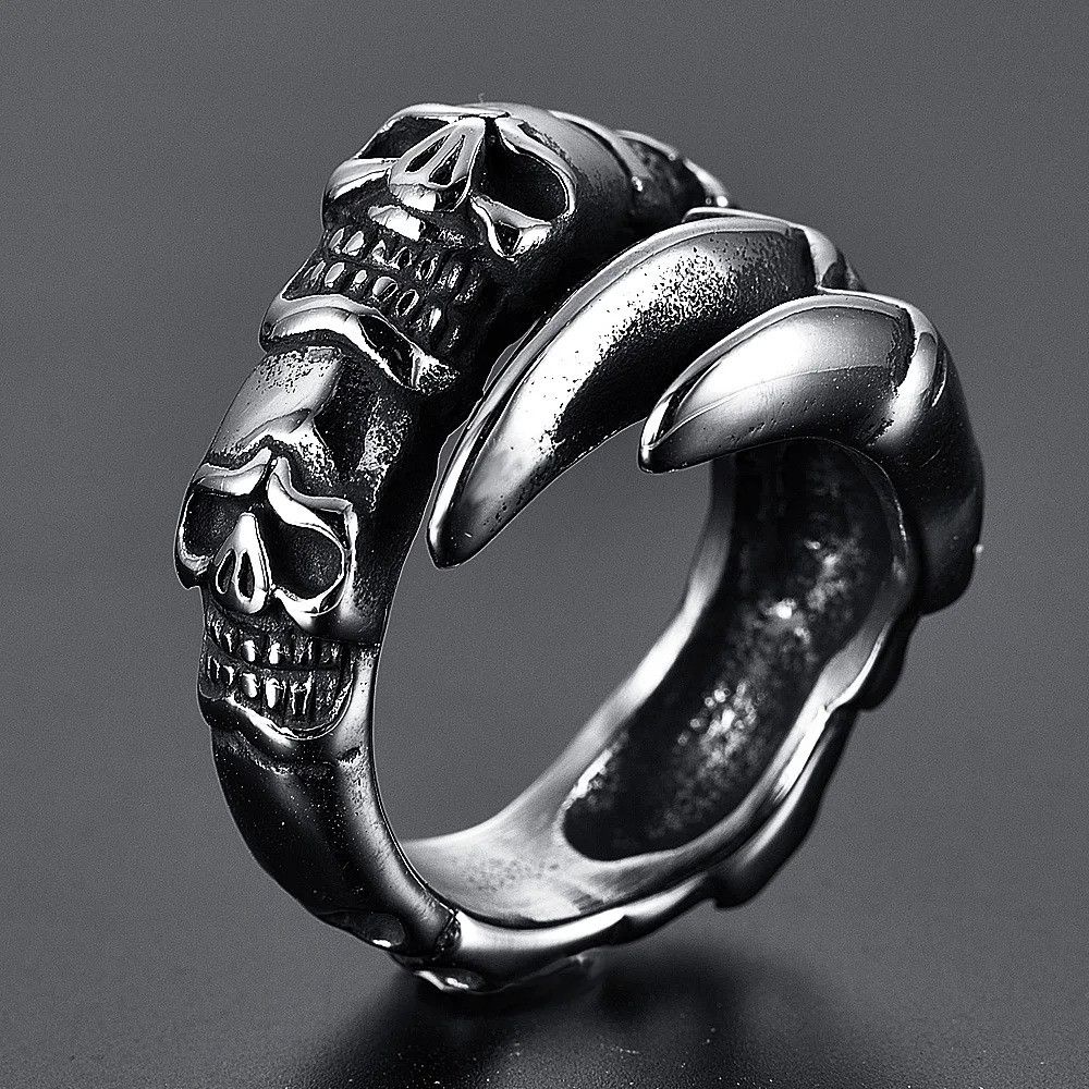 Vintage Gothic Dragon Claw Skull Ring Size 28 - 4 Thumbnail