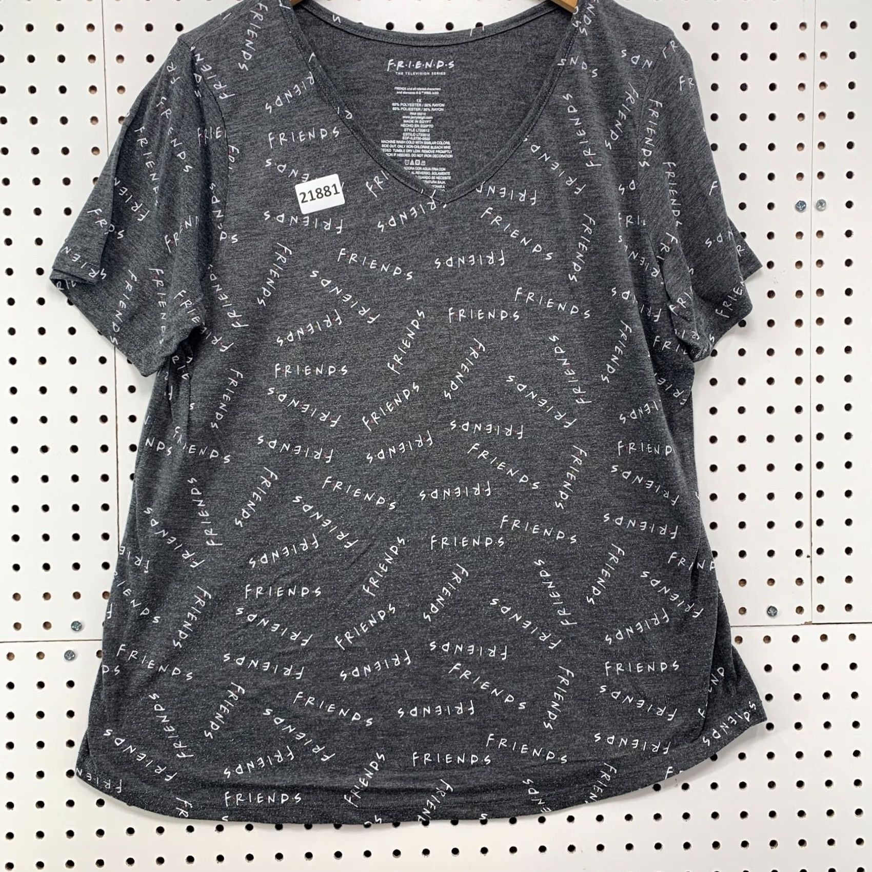 Vintage Friends AOP Shirt Gray V-Neck All Over Print Womens 1X Plus Size Girls Mens (adjust per gender not specified) Size XL / US 12-14 / IT 48-50 - 6 Thumbnail