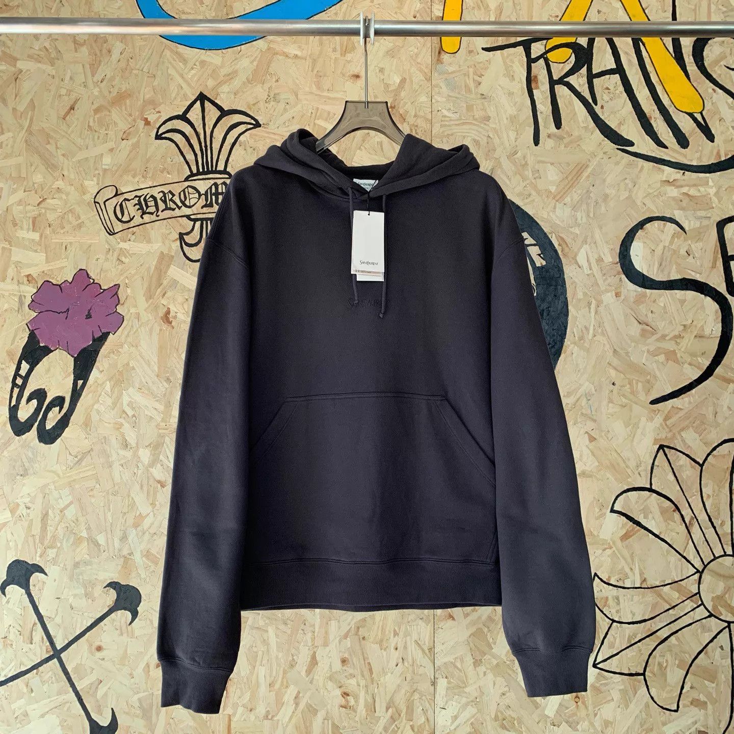 Saint Laurent Paris SAINT LAURENT Men's Fleece Embroidered Kangaroo Hoodie XL Size US XL / EU 56 / 4 - 1 Thumbnail