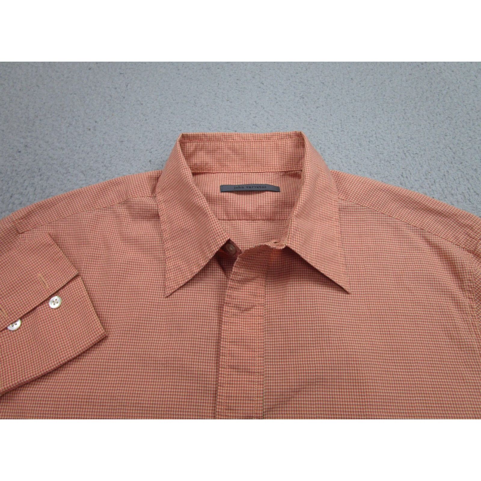 John Varvatos John Varvatos Shirt Mens M Orange Check Dress Button Long Sleeve Western Size 40R - 3 Thumbnail