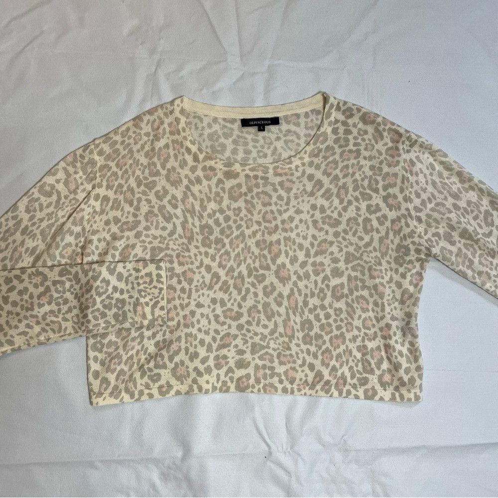 Other Olivaceous Animal Print Long Sleeve Crop Wool Blend Top Swe Size L / US 10 / IT 46 - 6 Thumbnail