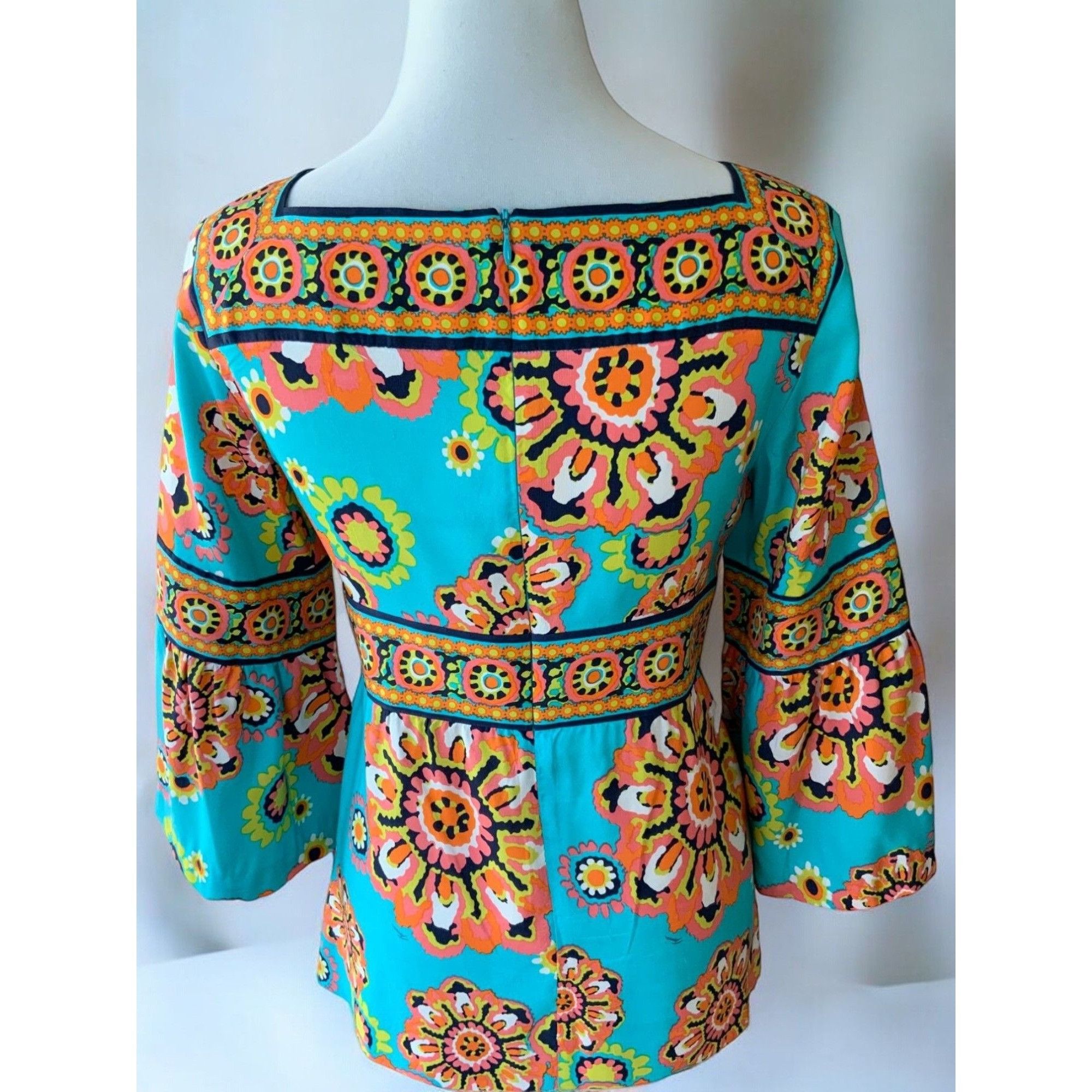Trina Turk Trina Turk Silk Turquoise Gypsy Medallion Blouse 4 Size S / US 4 / IT 40 - 7 Thumbnail