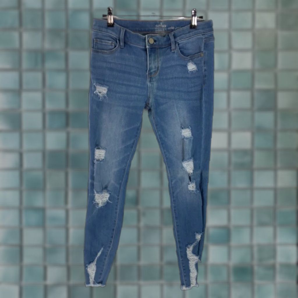 Denime Soho Womens Jeans Cropped Blue Distressed Low Rise Pockets Whiskered Denim 4 Size 27" / US 4 / IT 40 - 1 Thumbnail