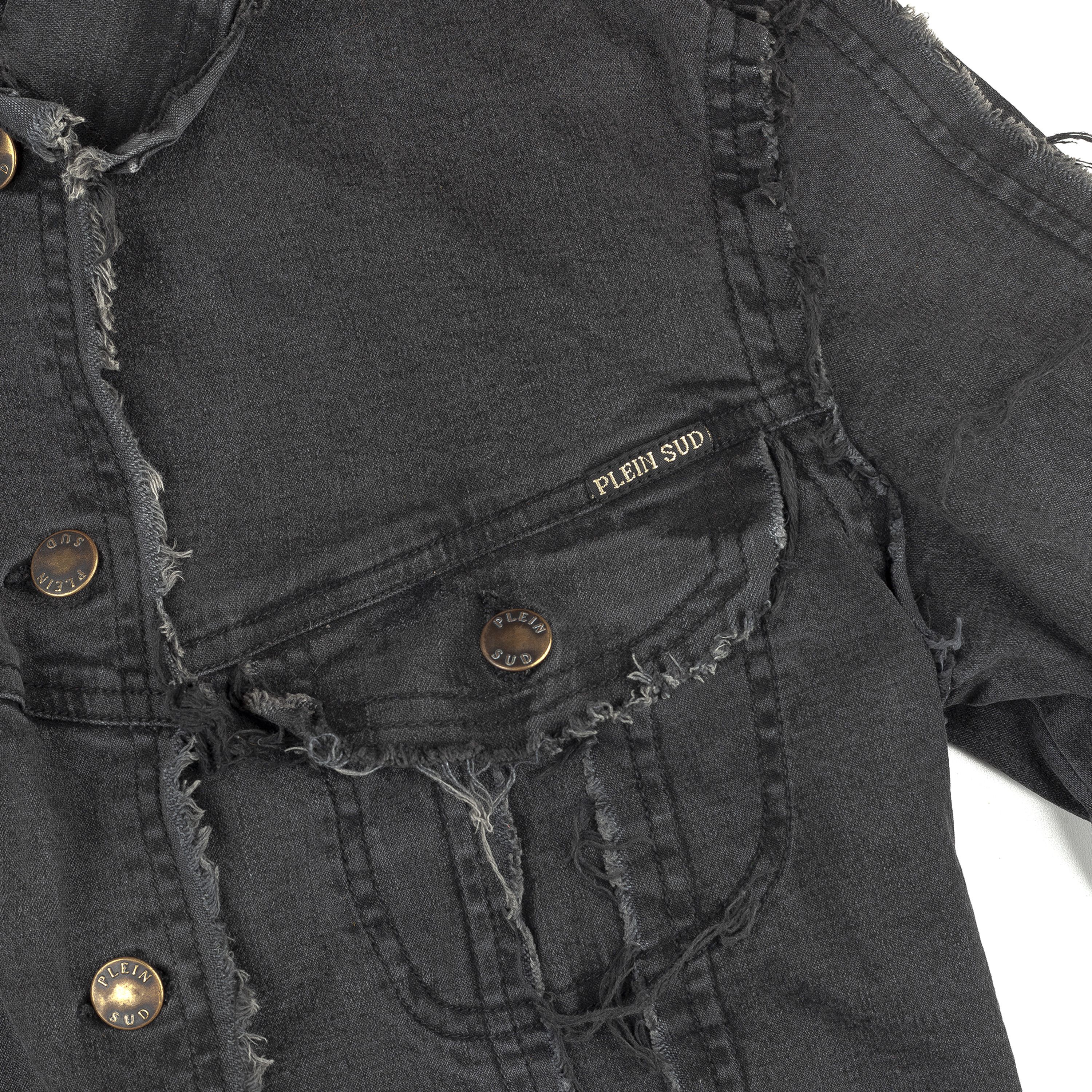 plein sud Plein Sud Dark Distressed Vintage Denim Jacket (S) Size S / US 4 / IT 40 - 3 Thumbnail
