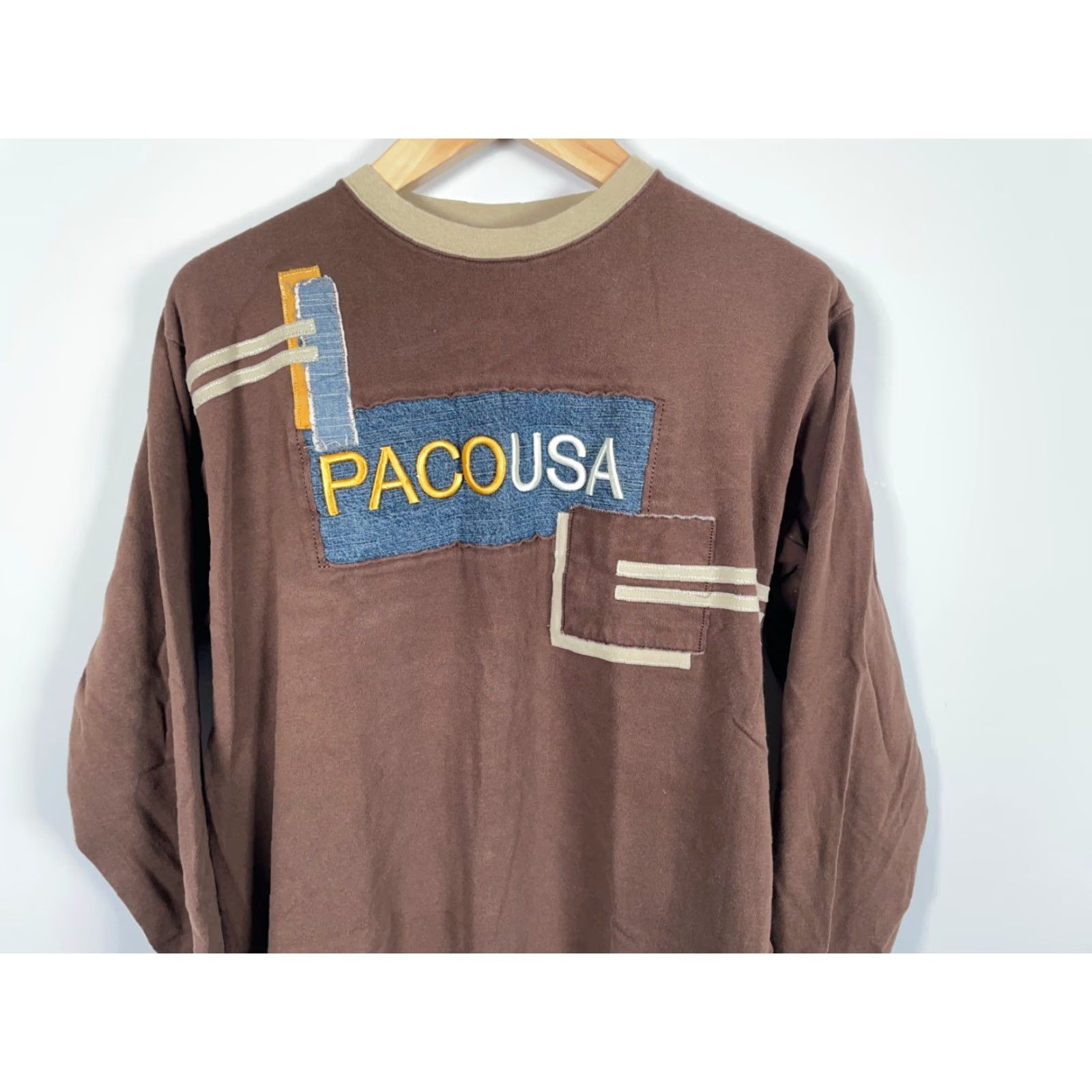 Vintage VINTAGE Paco Jeans T-Shirt 3/4 Sleeve Men Large Brown Embroidered 90s Hipster Retro Cotton Shirt Size US L / EU 52-54 / 3 - 4 Thumbnail