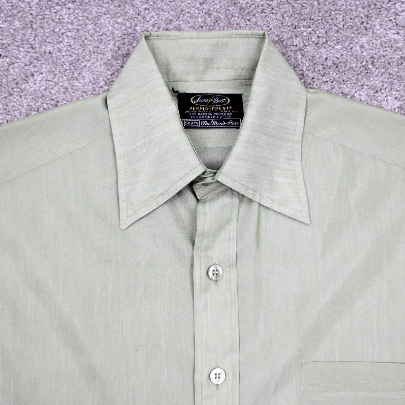 Sears Vintage Sears Mens 15 1/2 Green Dress Shirt L/S 33 1980s Perma-Prest Cotton Blend Size 40R - 6 Thumbnail