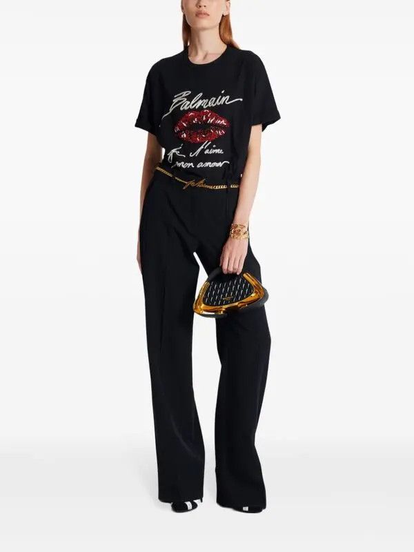 Balmain o1s1wg111225 Kiss-Print T-Shirt in Black Size XL / US 12-14 / IT 48-50 - 5 Thumbnail