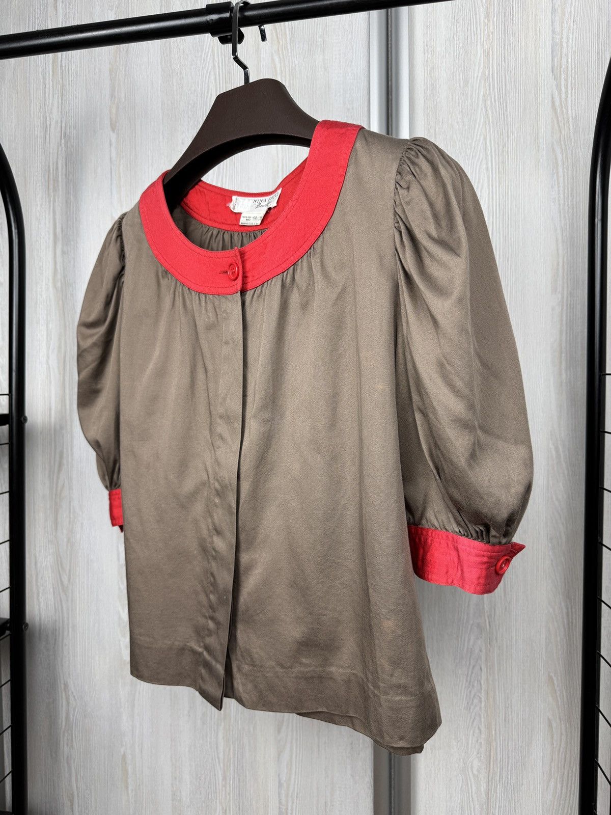 Nina Ricci × Vintage NINA RICCI Boutique Vintage brown red collar cotton blouse Size M / US 6-8 / IT 42-44 - 4 Thumbnail