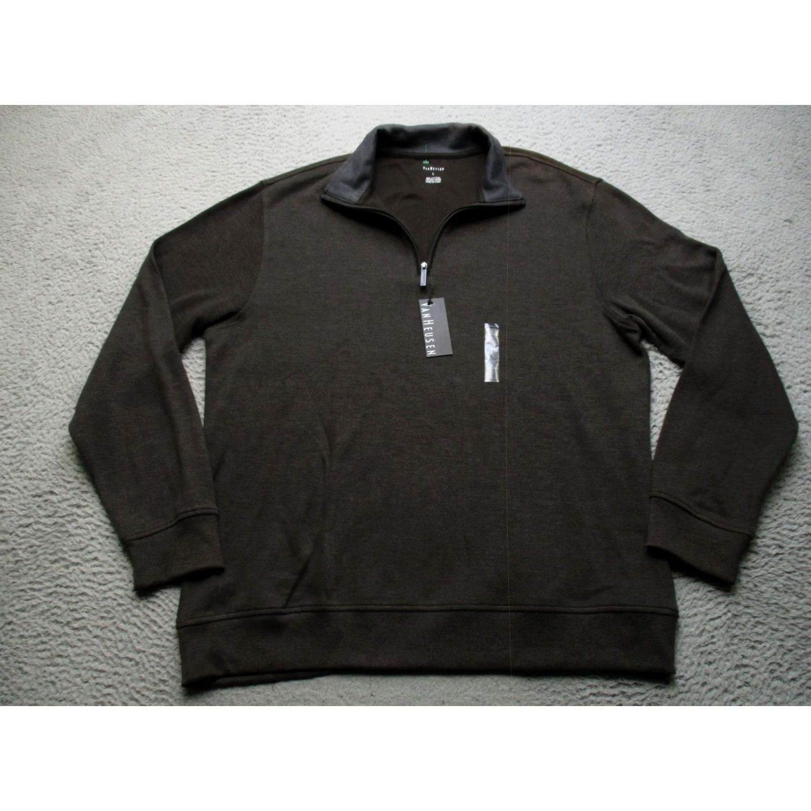 Van Heusen Van Heusen Sweater Mens Large Brown Modern 1/4 Zip Mock Neck Knit Pullover Size US L / EU 52-54 / 3 - 2 Thumbnail