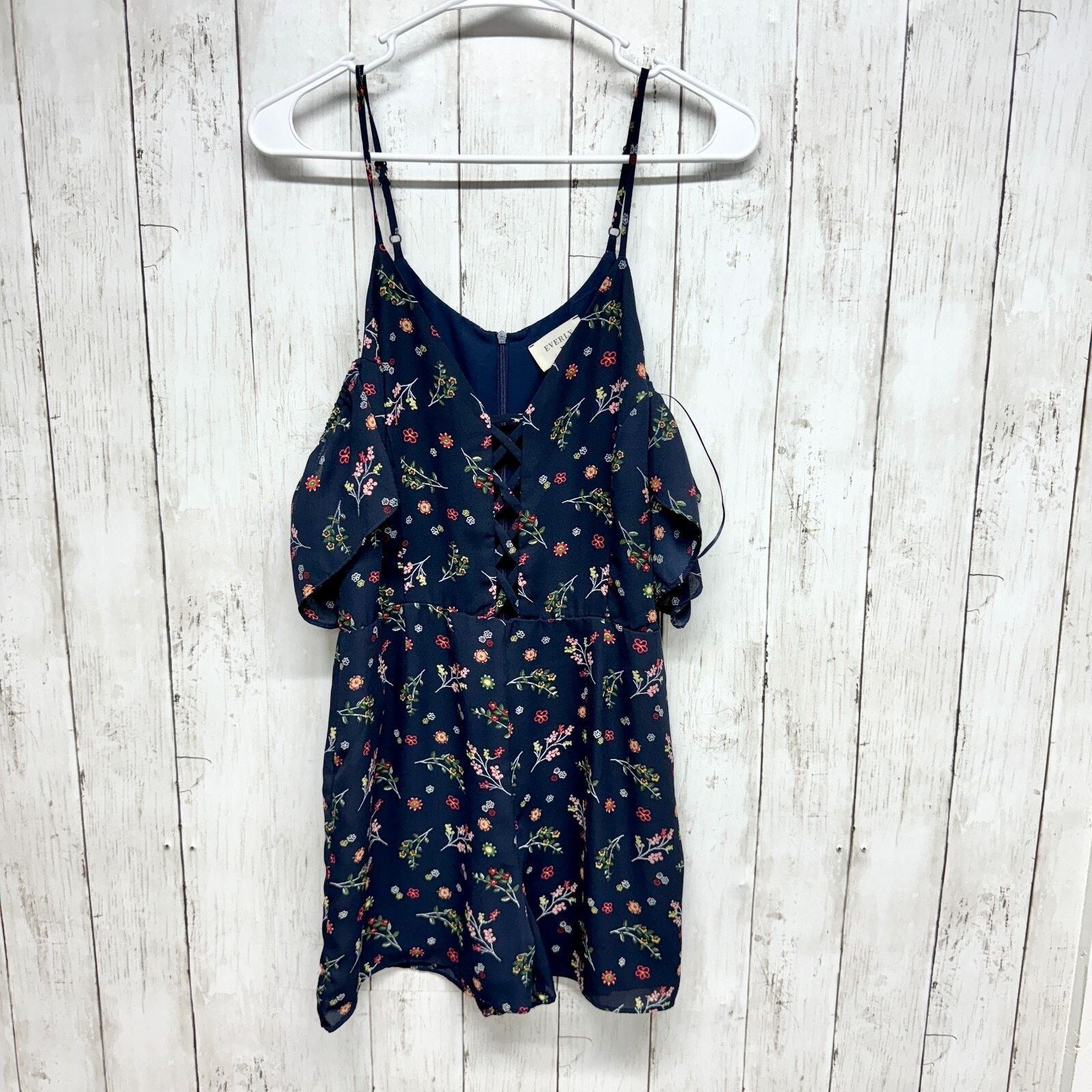 Other Everly M Blue Floral Off Shoulder V Neck Mini Romper Summer Size M / US 6-8 / IT 42-44 - 1 Thumbnail