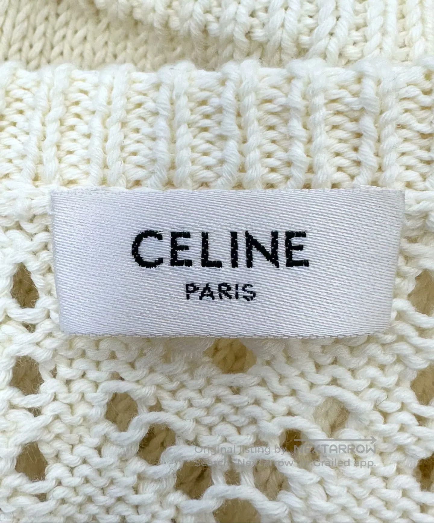 Celine CELINE Off-white mesh logo knitted short-sleeved sweater| Size M / US 6-8 / IT 42-44 - 3 Thumbnail