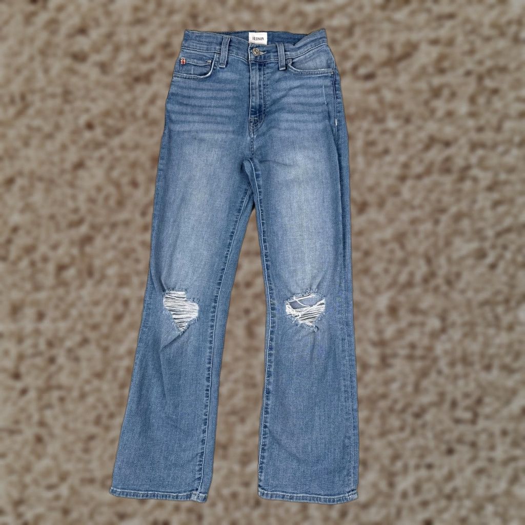 Hudson Hudson Noa Straight Jeans Womens 24 Blue Med Wash Mid Rise Distressed Crop 24x26 Size 42" / US 20 - 1 Thumbnail