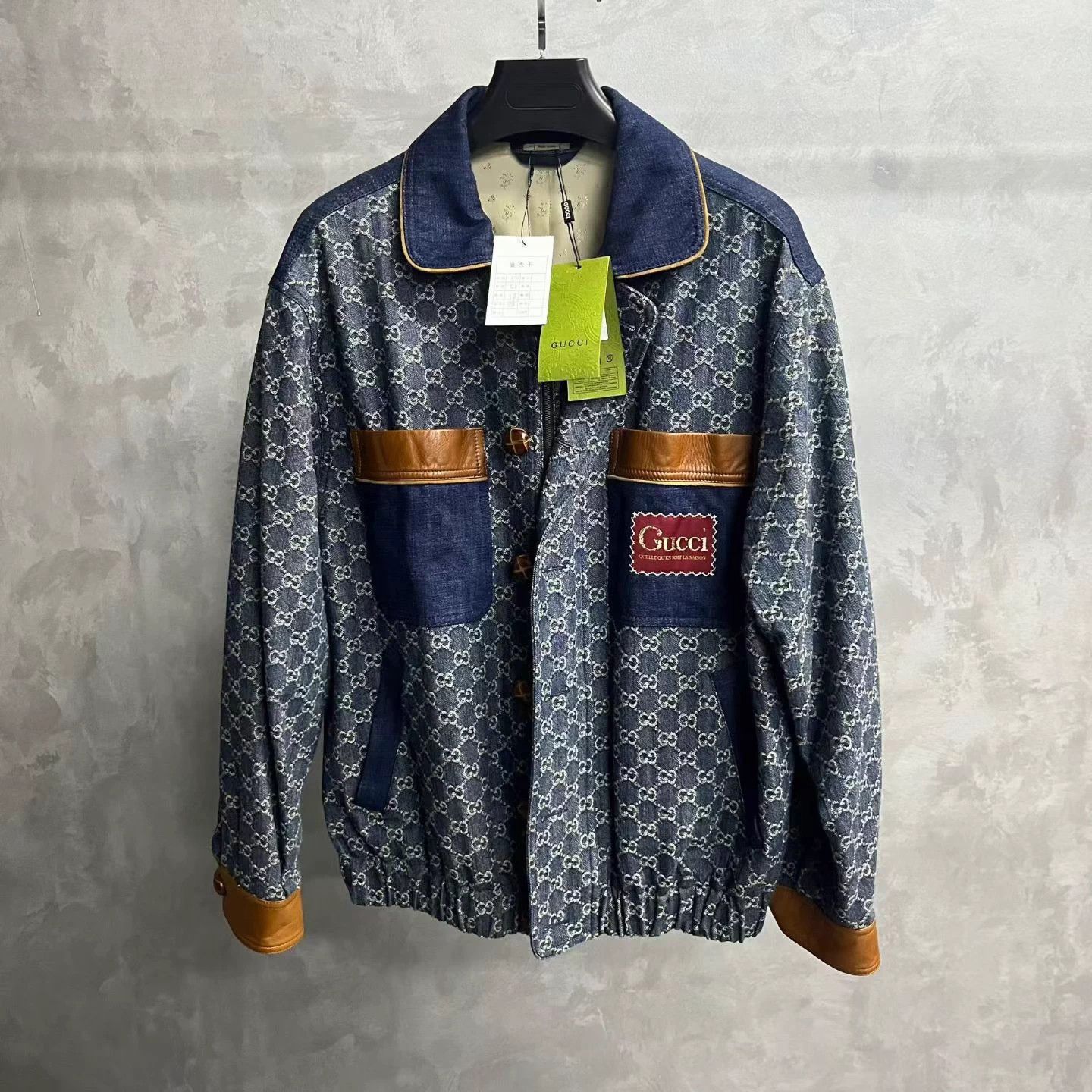 Gucci Gucci Blue Logo Print Paneled Flight Jacket Size US M / EU 48-50 / 2 - 1 Thumbnail