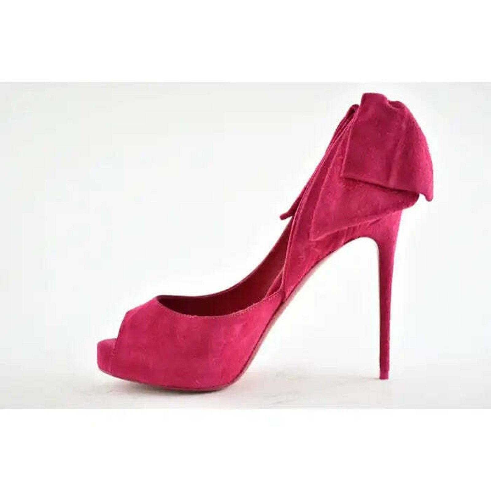 Christian Louboutin Rabakate Alta 120 Bomba Pink Suede Platform Heel Pump 37.5 Size US 7.5 / IT 37.5 - 7 Thumbnail