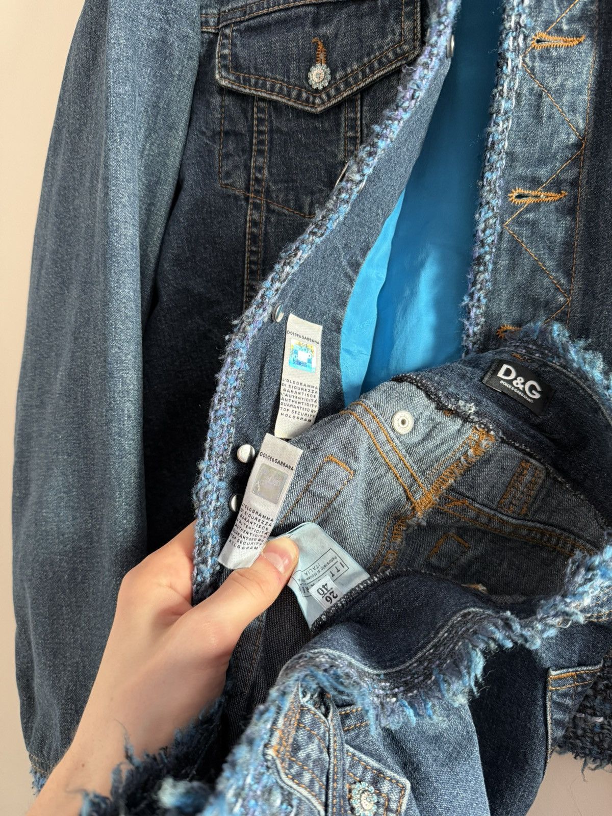 Dolce & Gabbana Vintage D&G Denim Set Tweed Trim Jacket Jeans Size M / US 6-8 / IT 42-44 - 14 Thumbnail