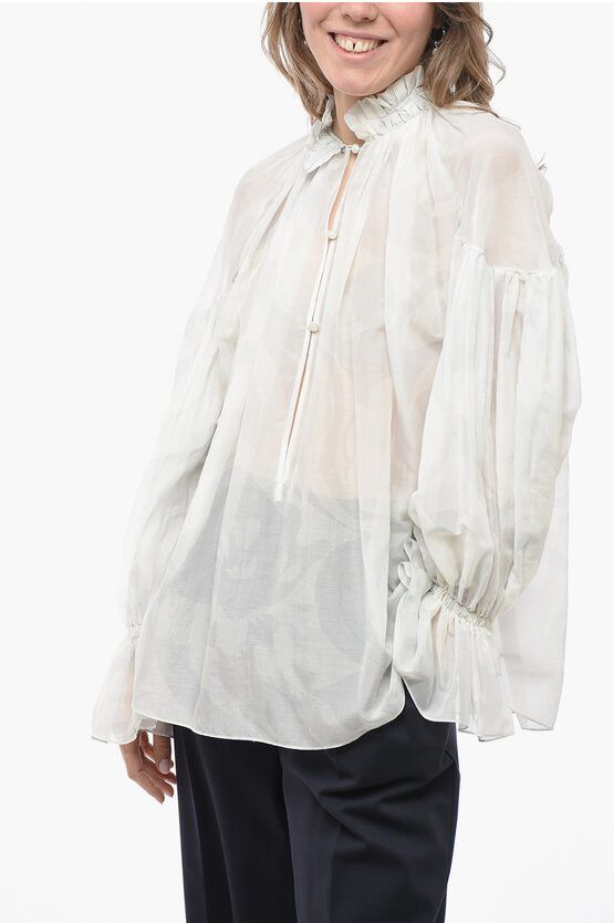 image of Etro Balloon Sleeve Blouse With Ruffles in White, Women's (Size Medium)