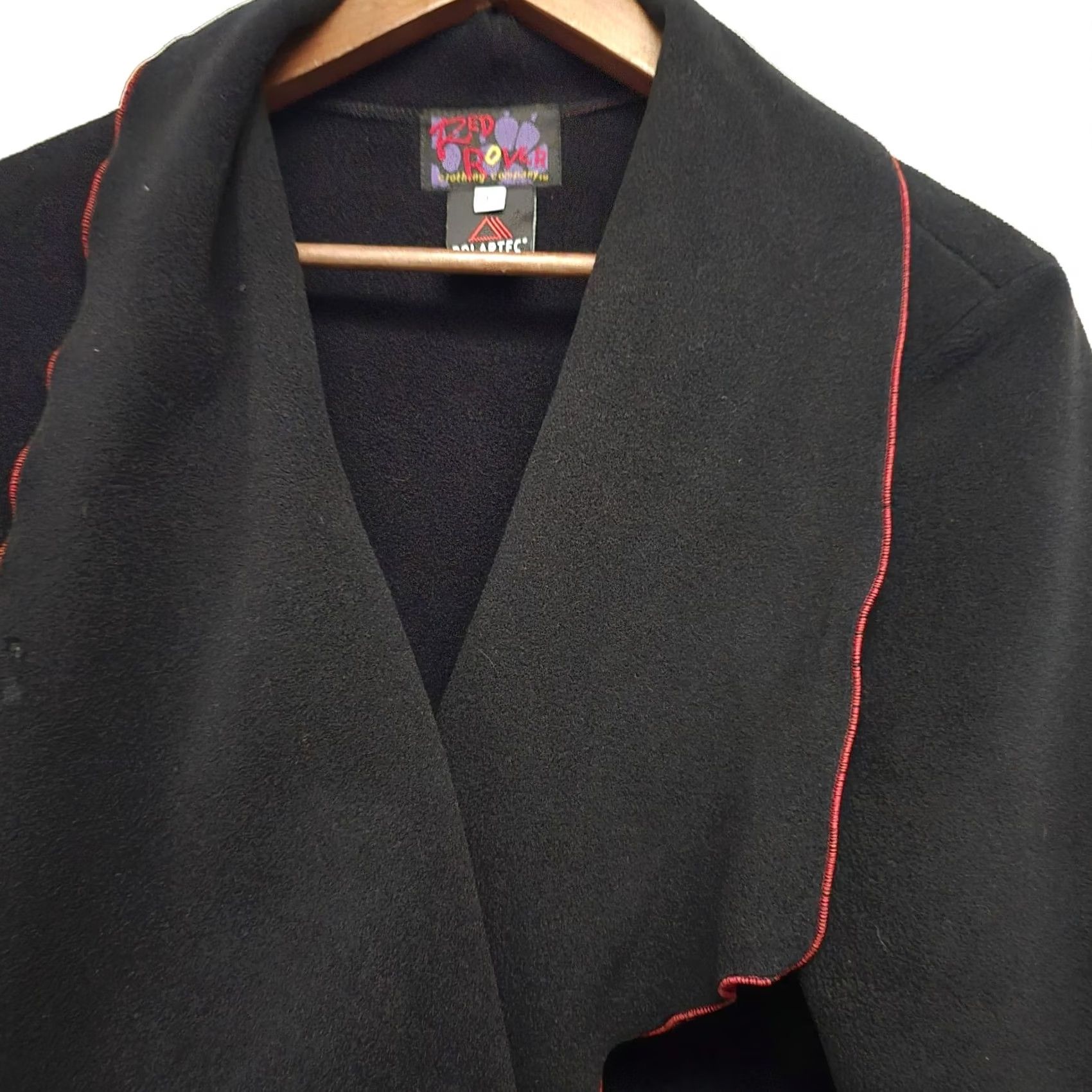 Brandblack VINTAGE Red Rover Fleece Coat Women L Black Red Regal Jacket Raincoat cowl neck Snap Front Mid-Length Size L / US 10 / IT 46 - 6 Thumbnail