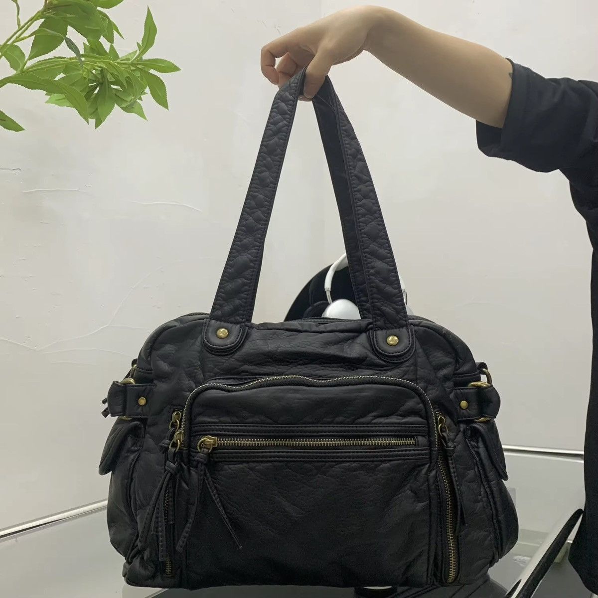 Vintage Retro Capacity y2k Multi Pocket Shoulder PU Leather Bag Size ONE SIZE - 4 Thumbnail
