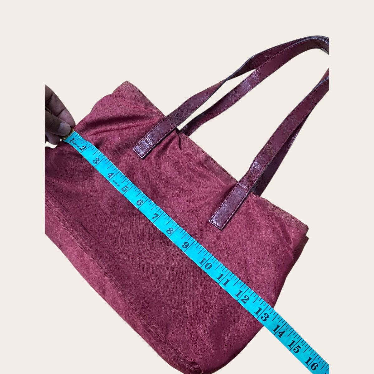 Prada Prada Burgundy Nylon Tote Bag | Leather Handles Size ONE SIZE - 6 Thumbnail