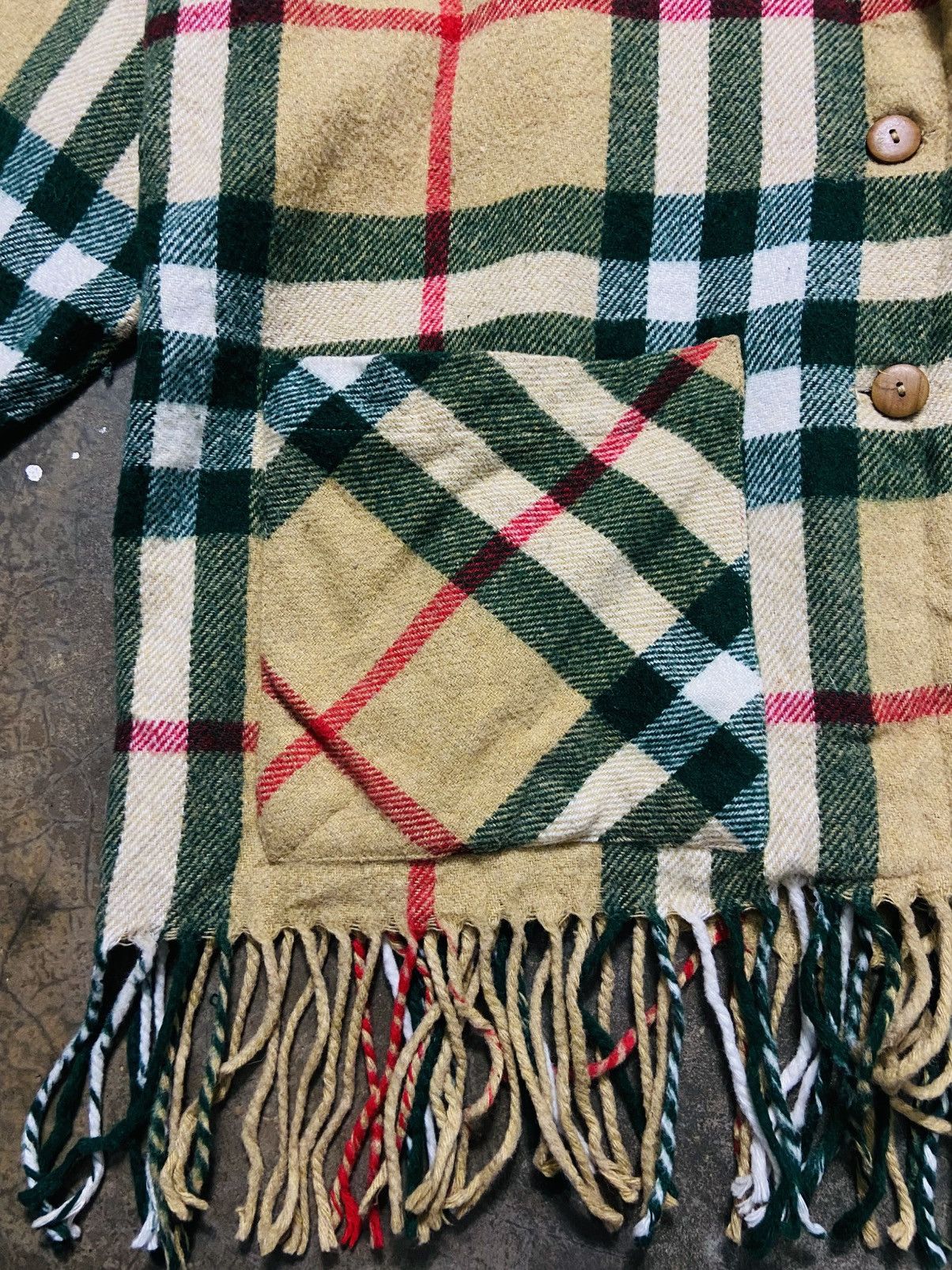 Sisley Vintage Sisley Plaid Fringe Shawl Collar Jacket Coat Size L / US 10 / IT 46 - 8 Thumbnail