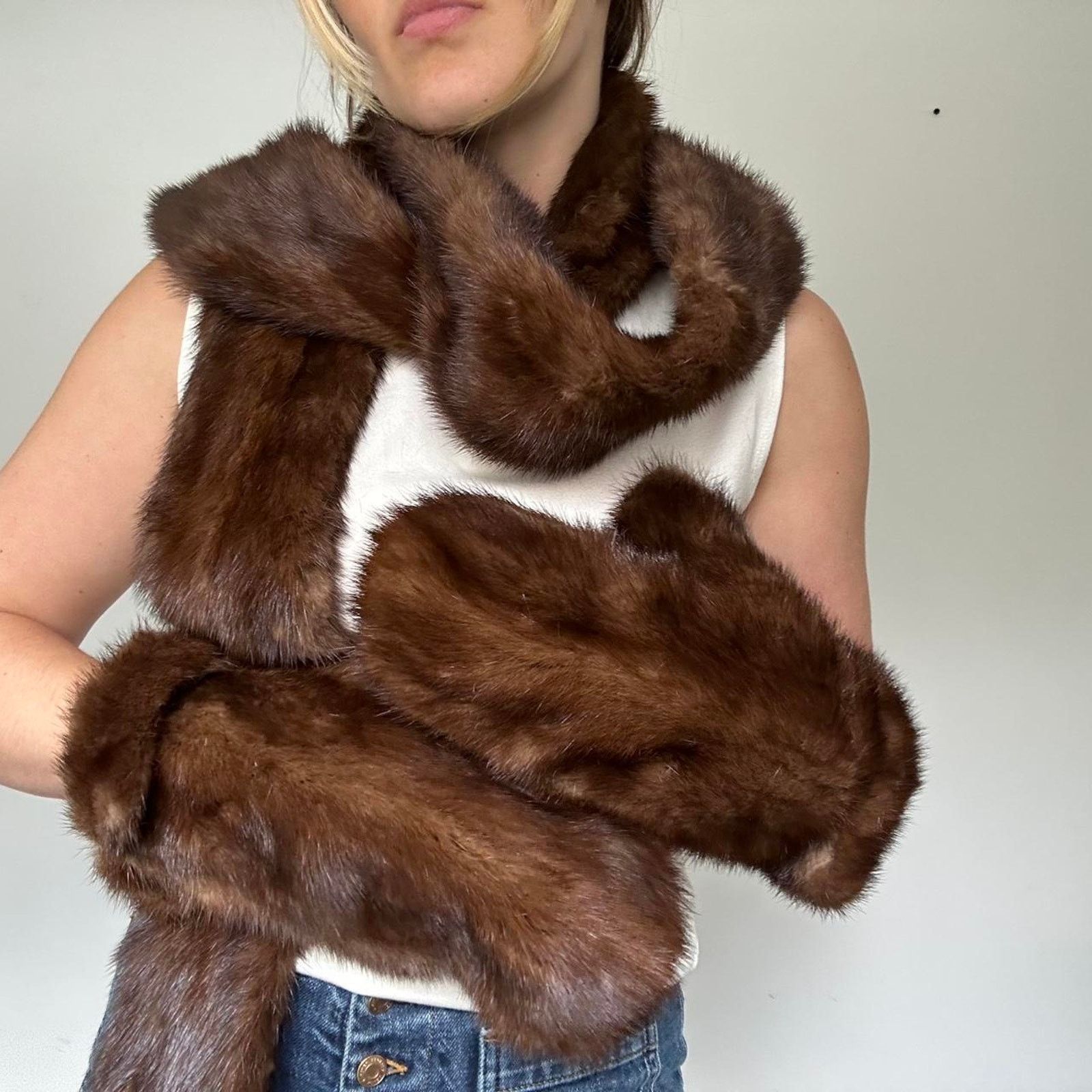 Vintage Genuine Fur Scarf and Mittens (one size)