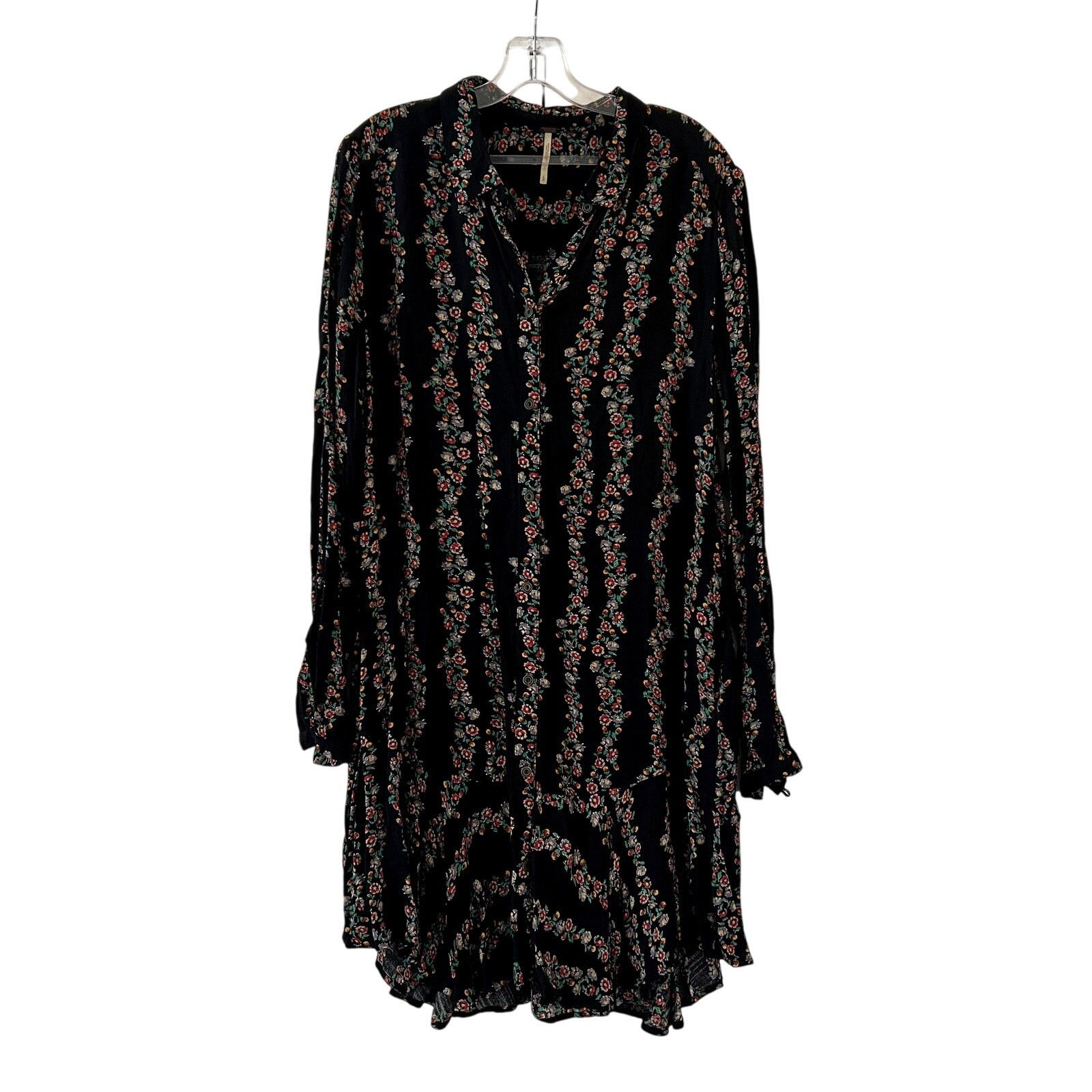 Free People Free People Boho Floral Buttondown Shirt Dress Black Combo Size L / US 10 / IT 46 - 4 Thumbnail