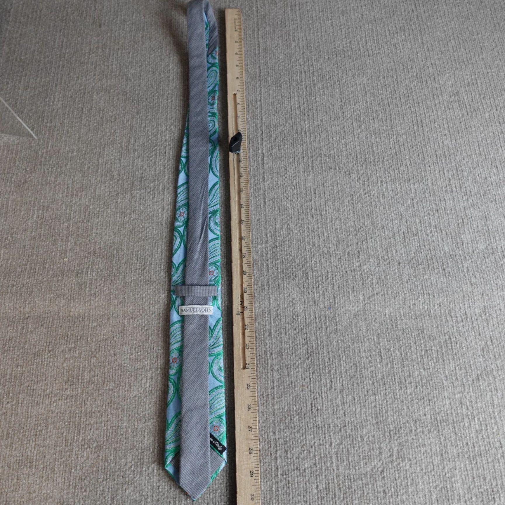 Vintage Samuelsohn Tie Blue Green Paisley Silk Jacquard Made in Italy Size ONE SIZE - 3 Thumbnail