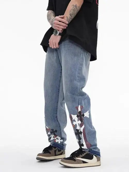 Japanese Brand × Jean Vintage cross loose straight jeans Size US 32 / EU 48 - 3 Thumbnail