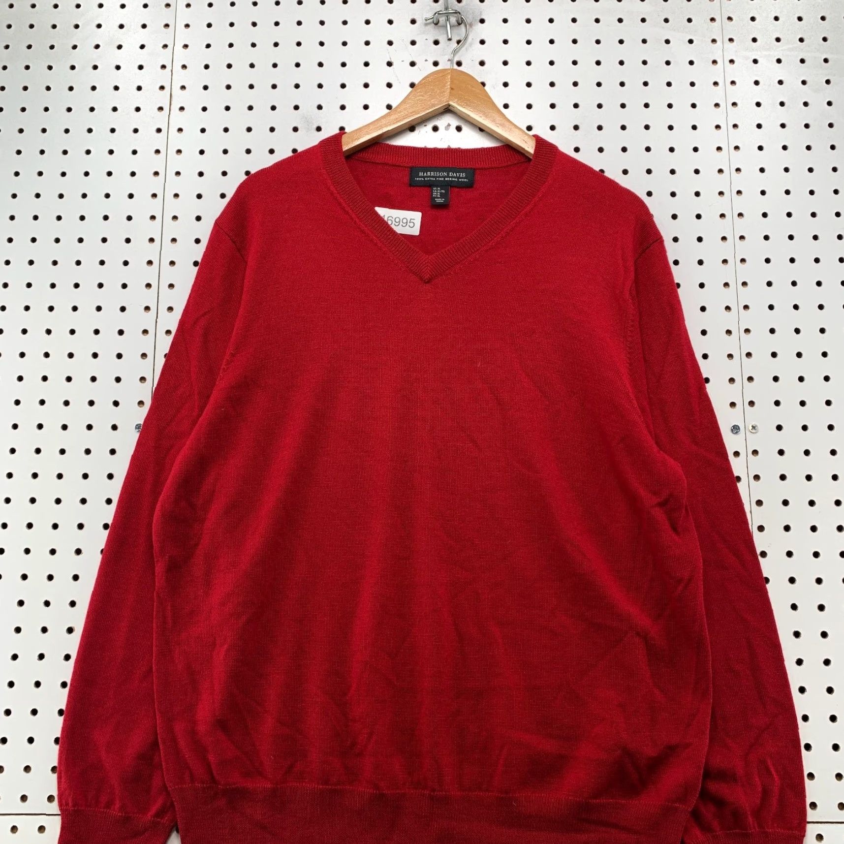 Vintage Harrison Davis Merino Wool Sweater Mens XL Red Lightweight V Neck Long Sleeve Size US XL / EU 56 / 4 - 4 Thumbnail