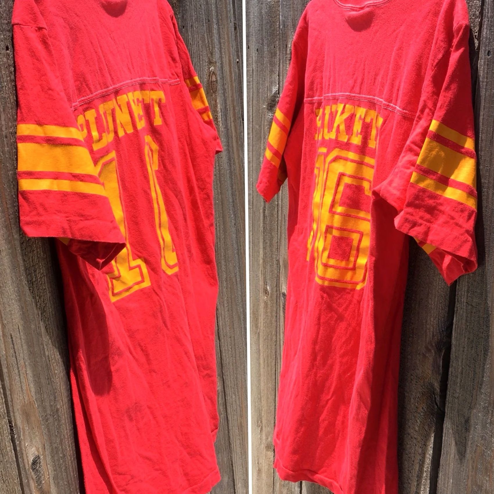 Vintage VINTAGE Plunkett 16 T-Shirt Football Jersey Style Fun-Tees Sportswear XL Red Mens 1970s Graphic Tee Sportswear/Beach Size US XL / EU 56 / 4 - 7 Thumbnail