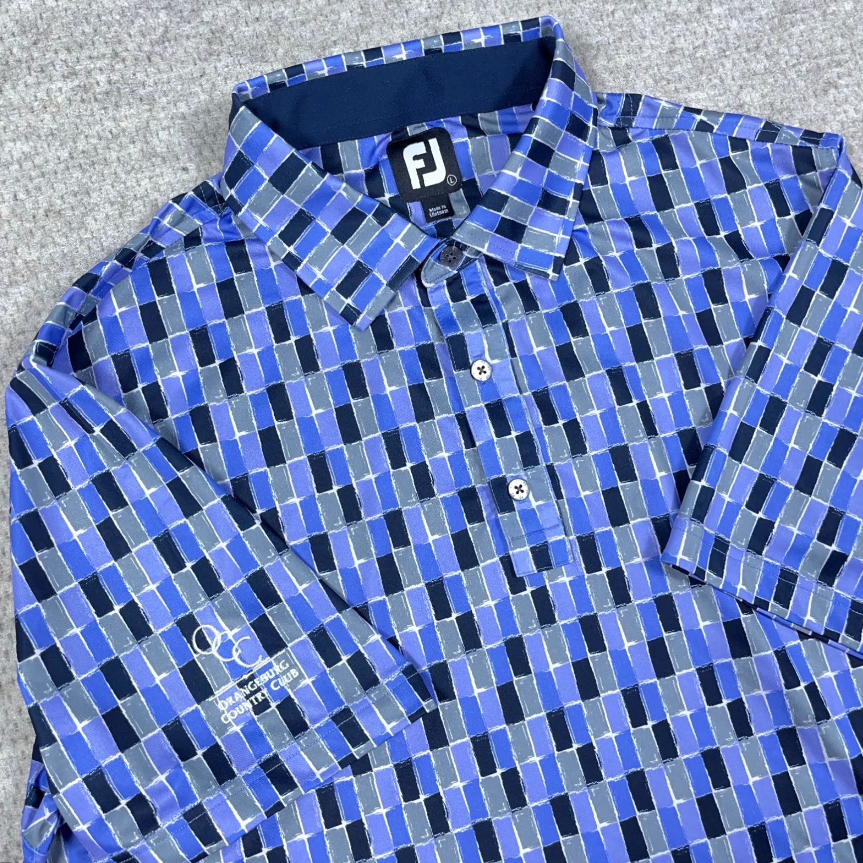 Footjoy FootJoy Polo Shirt Men Large Purple Geometric Orangeburg Country Club Golf Adult Size US L / EU 52-54 / 3 - 4 Thumbnail