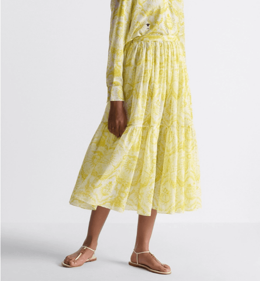 Dior o1w1db10925 441J97 Midi Skirt in White/Lemon Yellow Size 30" / US 8 / IT 44 - 6 Thumbnail