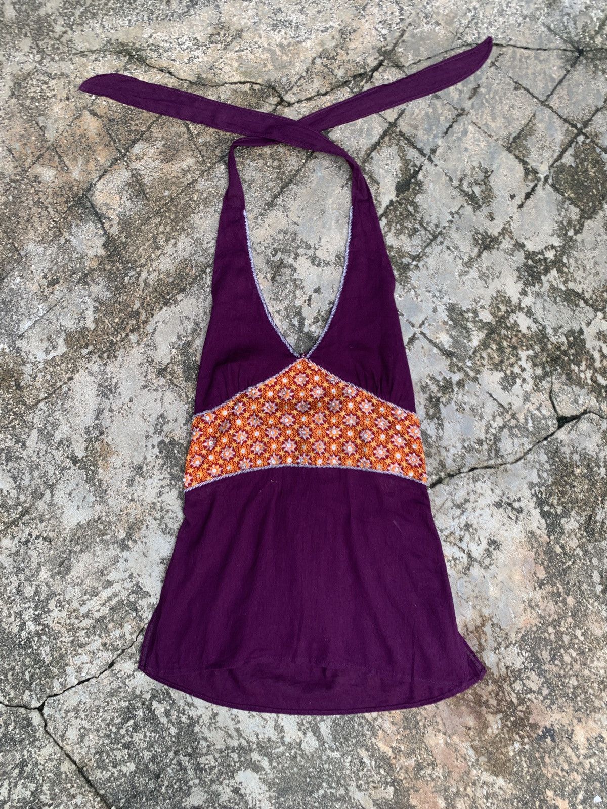 Japanese Brand Unknown Purple Multifabric Floral Sequin Halter Tank Top Size S / US 4 / IT 40 - 1 Thumbnail