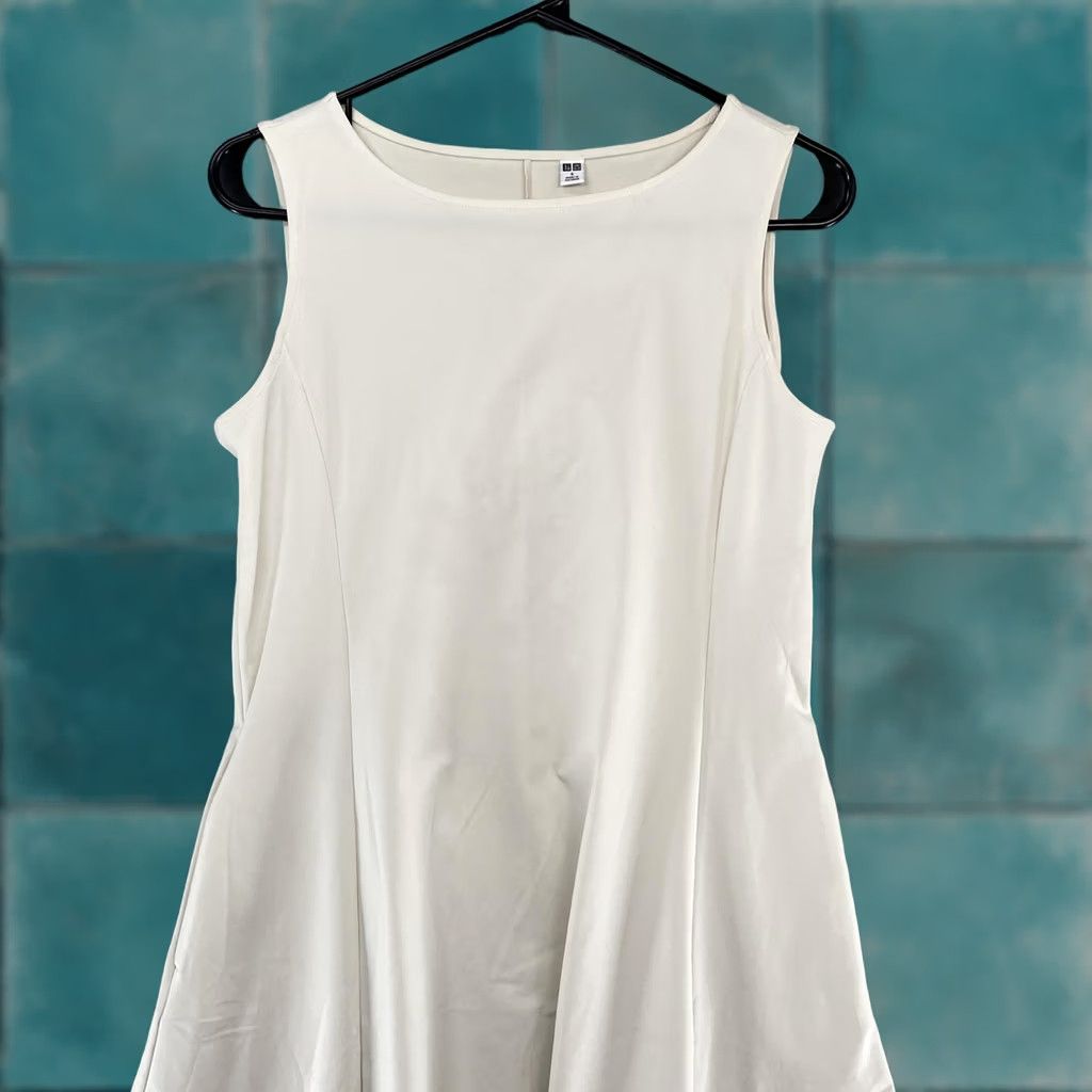 uniqlo linen blend a line sleeveless dress Womens Linen-Blend Shirred Sleeveless Dress